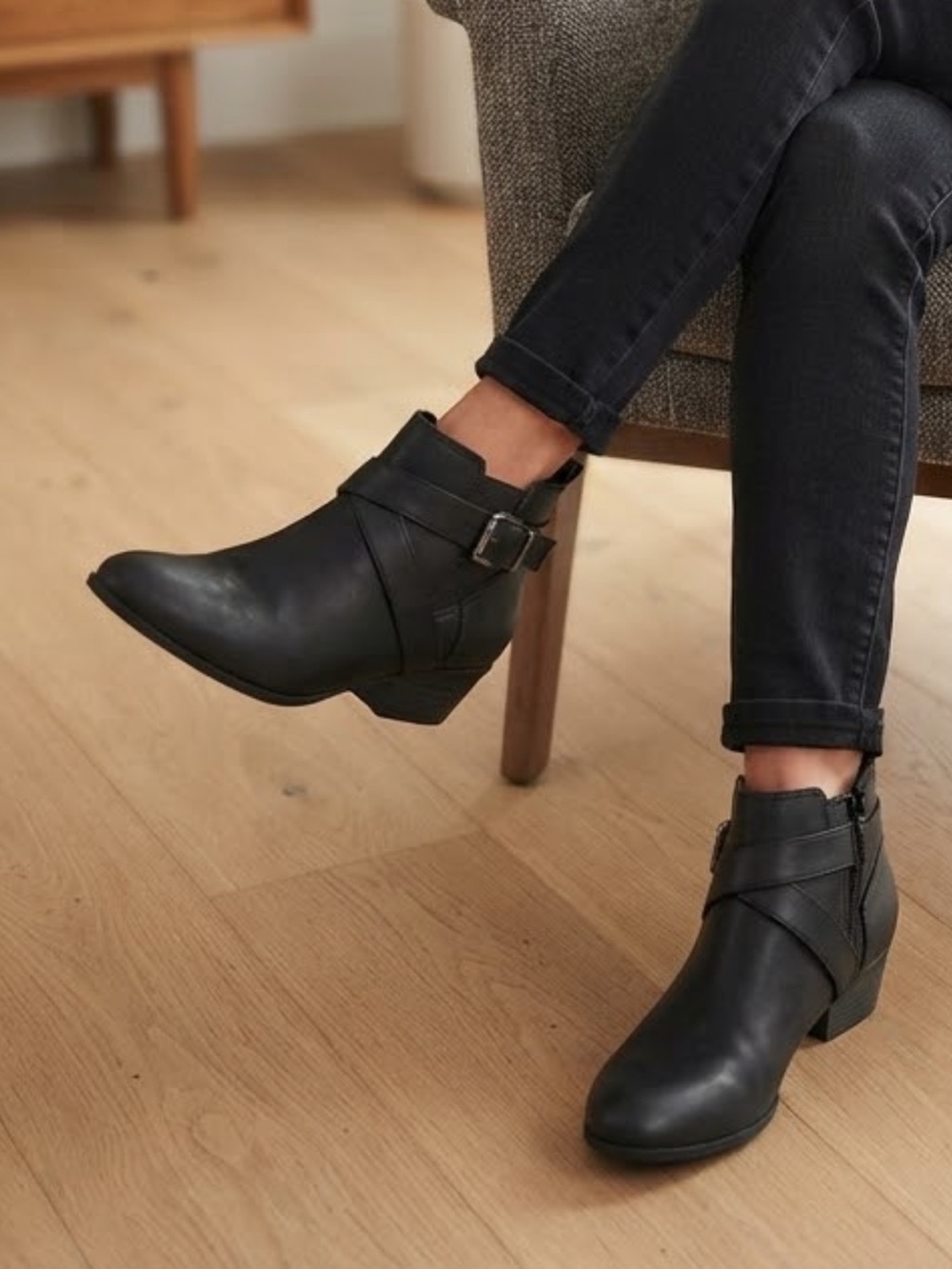 Style & Co Black Buckle Ankle Booties Boots 
Size 8.5
